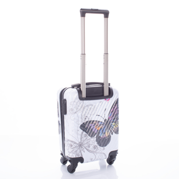 Pillangós keményfalú ABS bőrönd kabin méret levehető kerekekkel fehér színben 40 x 30 x20 cm