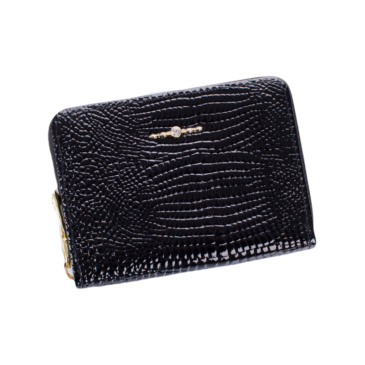 Valódi lakk bőr cipzáras kártyatartó fekete színben