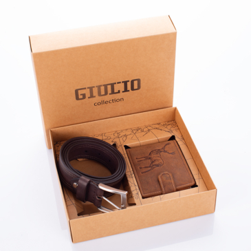 GIULIO Férfi Vadász Ajándékcsomag – Valódi Bőr Pénztárca &amp; Öv Szett