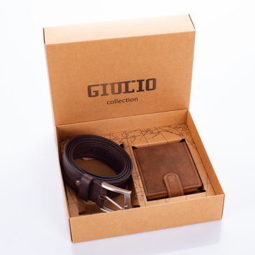 GIULIO Klasszikus Barna Férfi Ajándékcsomag – Pénztárca &amp; Öv Szett
