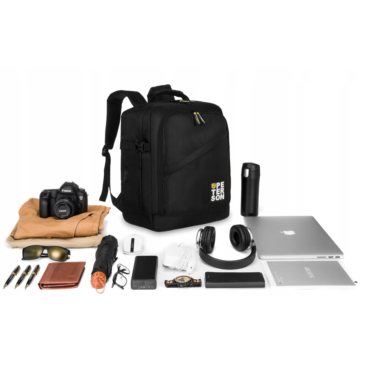 Peterson 3- Funkciós Utazó Hátizsák, WizzAir méretű 40x30x20cm, Fekete-Sárga Színben / USB csatlakozóval