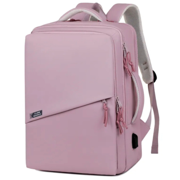 Vízálló  Többfunkciós Tágas Utazó Hátizsák USB csatlakozóval WizzAir méretű 40x30x20 cm Világos rózsaszín színben