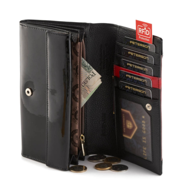 Peterson valódi bőr női pénztárca sok kártyatartóval díszdobozban