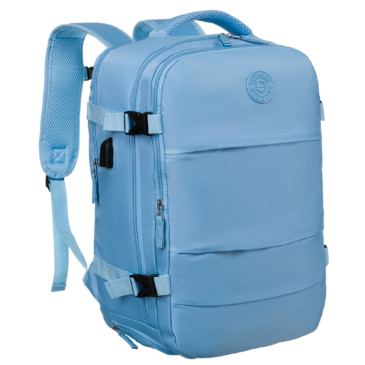 Peterson Többfunkciós Tágas Utazó Hátizsák cipőtartóval,USB csatlakozóval WizzAir méretű 40x30x20 cm Világos kék színben