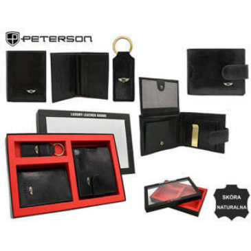 Ajándékcsomag: bőr pénztárca, kártyatartó és kulcstartó PETERSON PTN SET3-N79L-VT