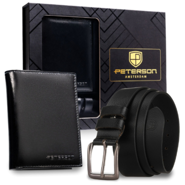 Peterson Elegáns Valódi Bőr Pénztárca és Öv Ajándékcsomag
