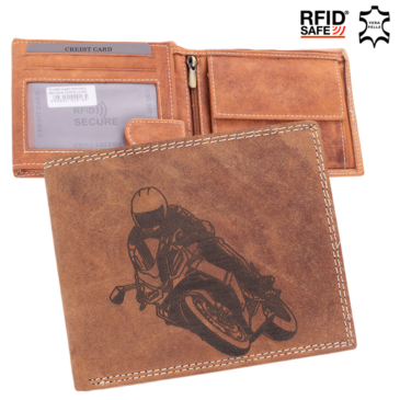  Bivalybőr motoros férfi pénztárca díszdobozban RFID rendszerrel