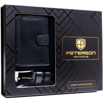 Peterson Elegáns Valódi Bőr Pénztárca és Öv Ajándékcsomag