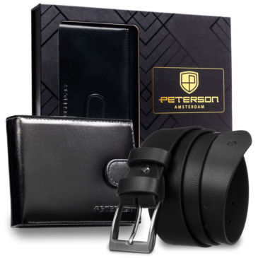 Peterson Elegáns Valódi Bőr Pénztárca és Öv Ajándékcsomag