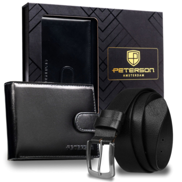 Peterson Elegáns Valódi Bőr Pénztárca és Öv Ajándékcsomag