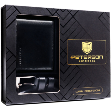 Peterson Elegáns Valódi Bőr Pénztárca és Öv Ajándékcsomag