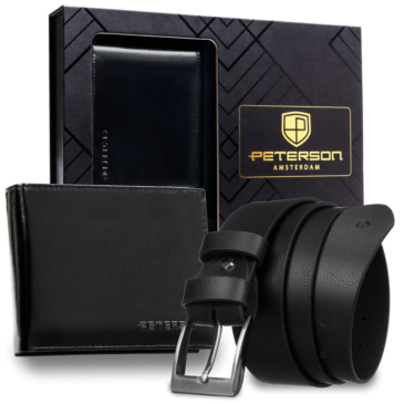 Peterson Elegáns Valódi Bőr Pénztárca és Öv Ajándékcsomag