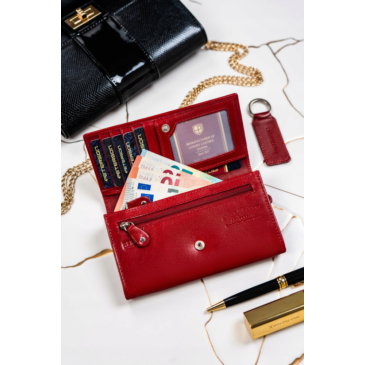 Ajándék szett: pénztárca és kulcstartó valódi bőrből Peterson PTN SET-D-68-KCS VÖRÖS