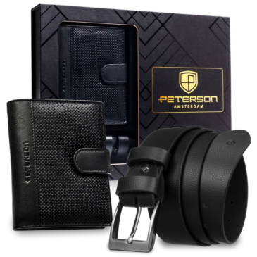 Peterson Elegáns Valódi Bőr Pénztárca és Öv Ajándékcsomag