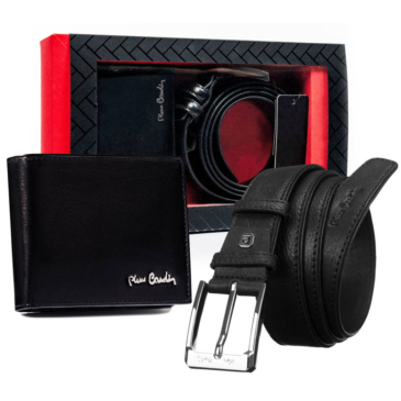 Természetes bőr ajándék szett: pénztárca és öv hagyományos csattal - Pierre Cardin ZM-PC7