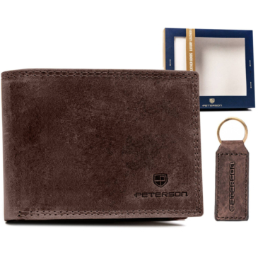 Ajándék szett: férfi bőrtárca és kulcstartó Peterson PTN SET-M-N003-CHM Barna