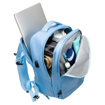 Peterson Többfunkciós Tágas Utazó Hátizsák cipőtartóval,USB csatlakozóval WizzAir méretű 40x30x20 cm Világos kék színben