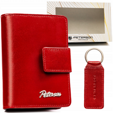 Valódi bőr pénztárca + kulcsatartó Ajándékcsomag piros színben