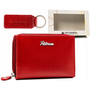 Valódi bőr pénztárca + kulcsatartó Ajándékcsomag piros színben