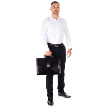 Maxmoda olasz tripla rekeszes vágott zsebes férfi sötétbarna bőr aktatáska