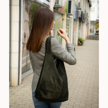 Valódi velúrbőr khakizöld női táska