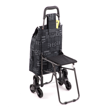 Gurulós lépcsőjáró bevásárlókocsi kihajtható ülőkével