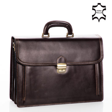 Maxmoda olasz tripla rekeszes vágott zsebes férfi sötétbarna bőr aktatáska