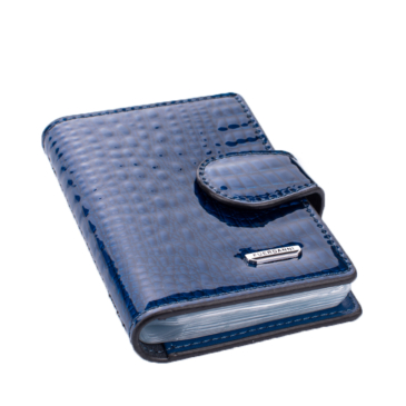 Valódi bőr lakk kártyatartó kék színben