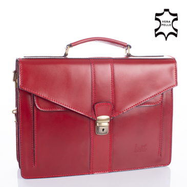 Valódi bőr aktatáska 2 részes piros színben