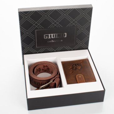 GIULIO Férfi Horgász Ajándékcsomag – Valódi Bőr Pénztárca &amp; Öv Szett