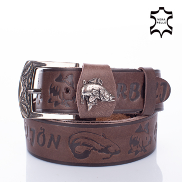 Horgász öv süllő mintával sötétbarna színben 130 cm