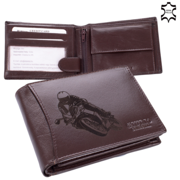 Bőr férfi pénztárca Motoros mintával RFID rendszerrel Díszdobozban ( 8 kártyatartó )