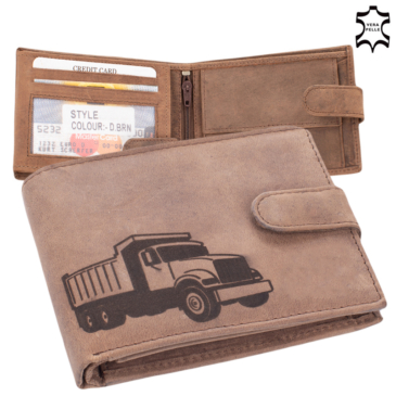 Bőr pénztárca barna színben teherautó mintával díszdobozban RFID védelemmel 5702-teherauto