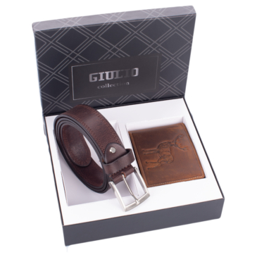 GIULIO Férfi Vadász Ajándékcsomag – Valódi Bőr Pénztárca &amp; Öv Szett