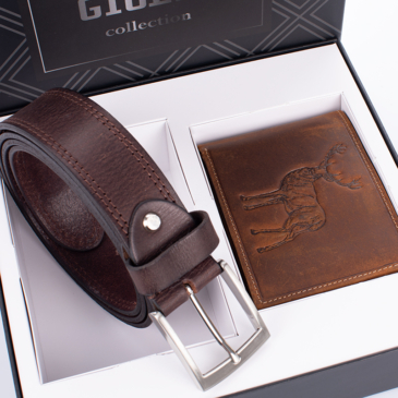 GIULIO Férfi Vadász Ajándékcsomag – Valódi Bőr Pénztárca &amp; Öv Szett
