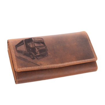 Valódi bőr brifkó pénztárca barna színben díszdobozban kamion mitával