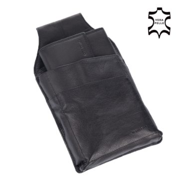 Valódi bőr pincér pénztárca tartó fekete színben