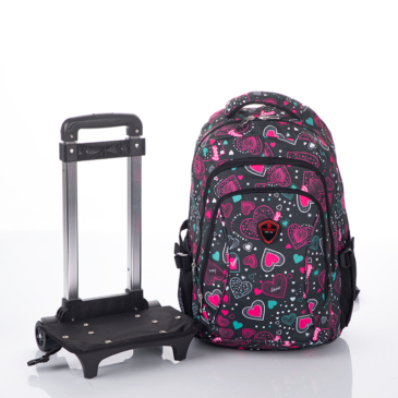 Gurulós fekete-pink iskolatáska LOVE mintával