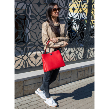 Valódi bőr női táska piros színben
