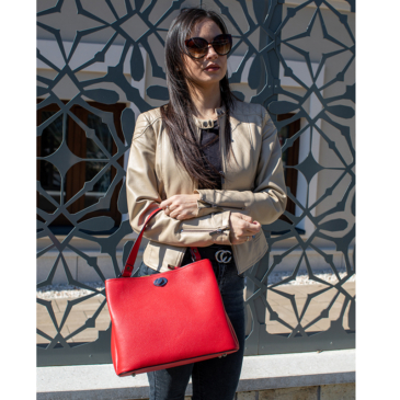 Valódi bőr női táska piros színben