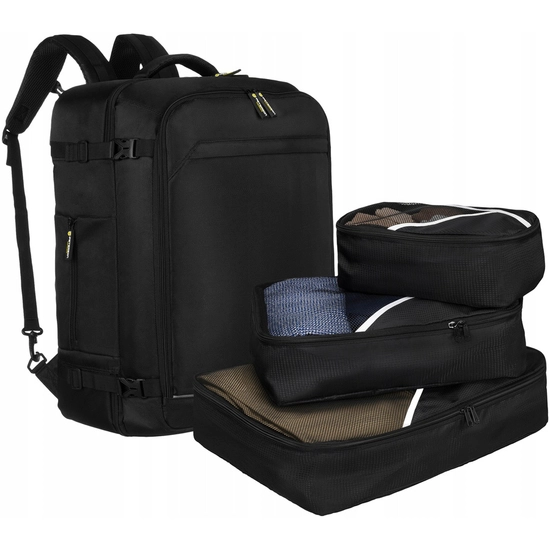 Peterson 3- Funkciós Utazó Fedélzeti Hátizsák Fekete Színben plusz ajándék bőröndrendező szett