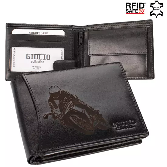 Bőr férfi pénztárca Motoros mintával RFID rendszerrel ( 8 kártyatartó )