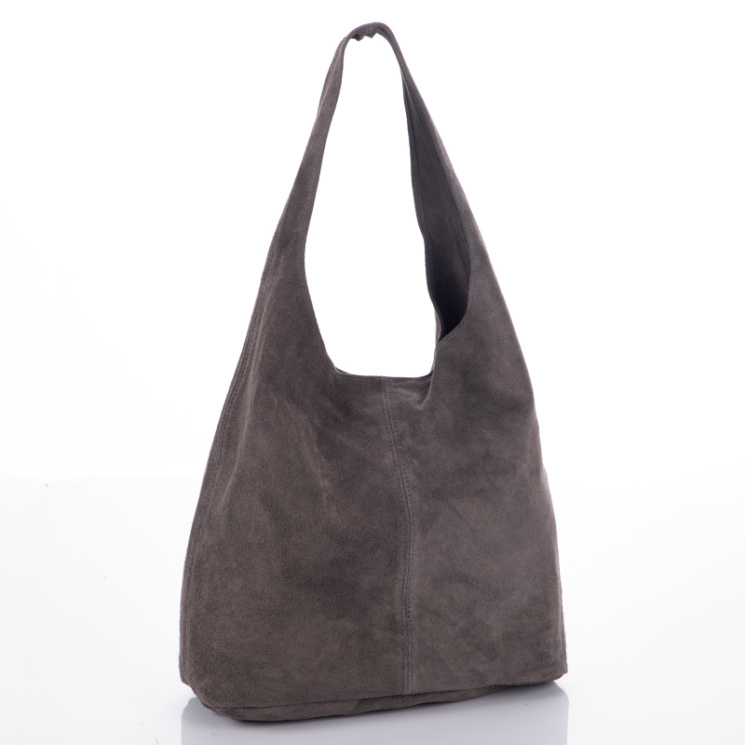 Valódi velúrbőr sötétszürke női táska