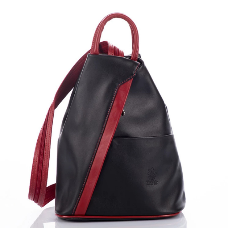 Valódi bőr női hátizsák Fekete-Piros színben S6925