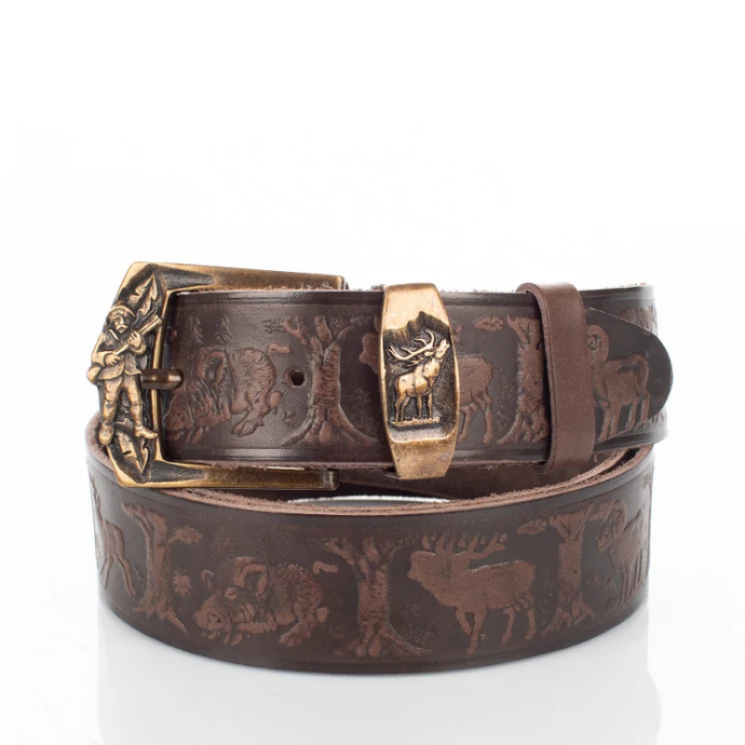 Vadász öv szarvas mintával barna színben 135 cm-től 90 cm-ig