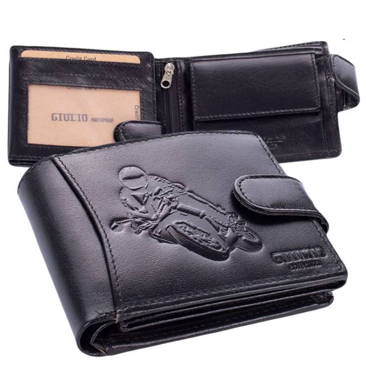 Motoros bőr férfi pénztárca díszdobozban RFID rendszerrel