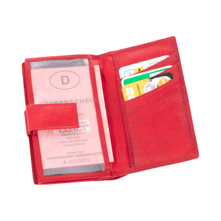 Pénztárca piros színben sok kártyatartóval
