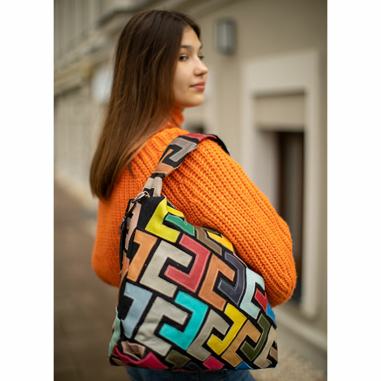 Patchwork Valódi bőr színes női válltáska 