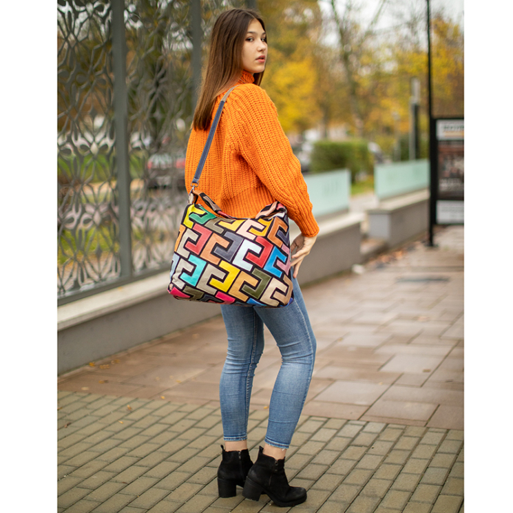 Patchwork Valódi bőr színes női válltáska 