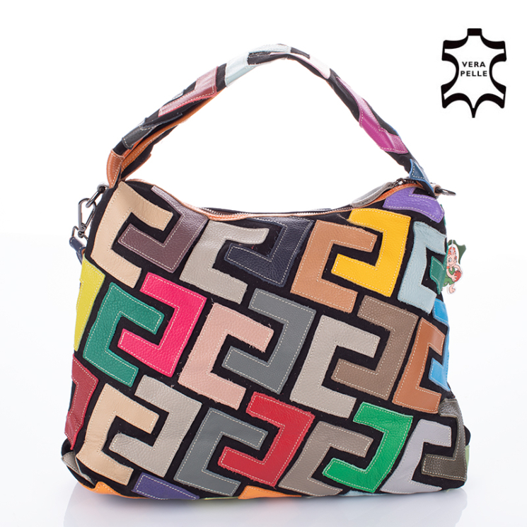Patchwork Valódi bőr színes női válltáska 